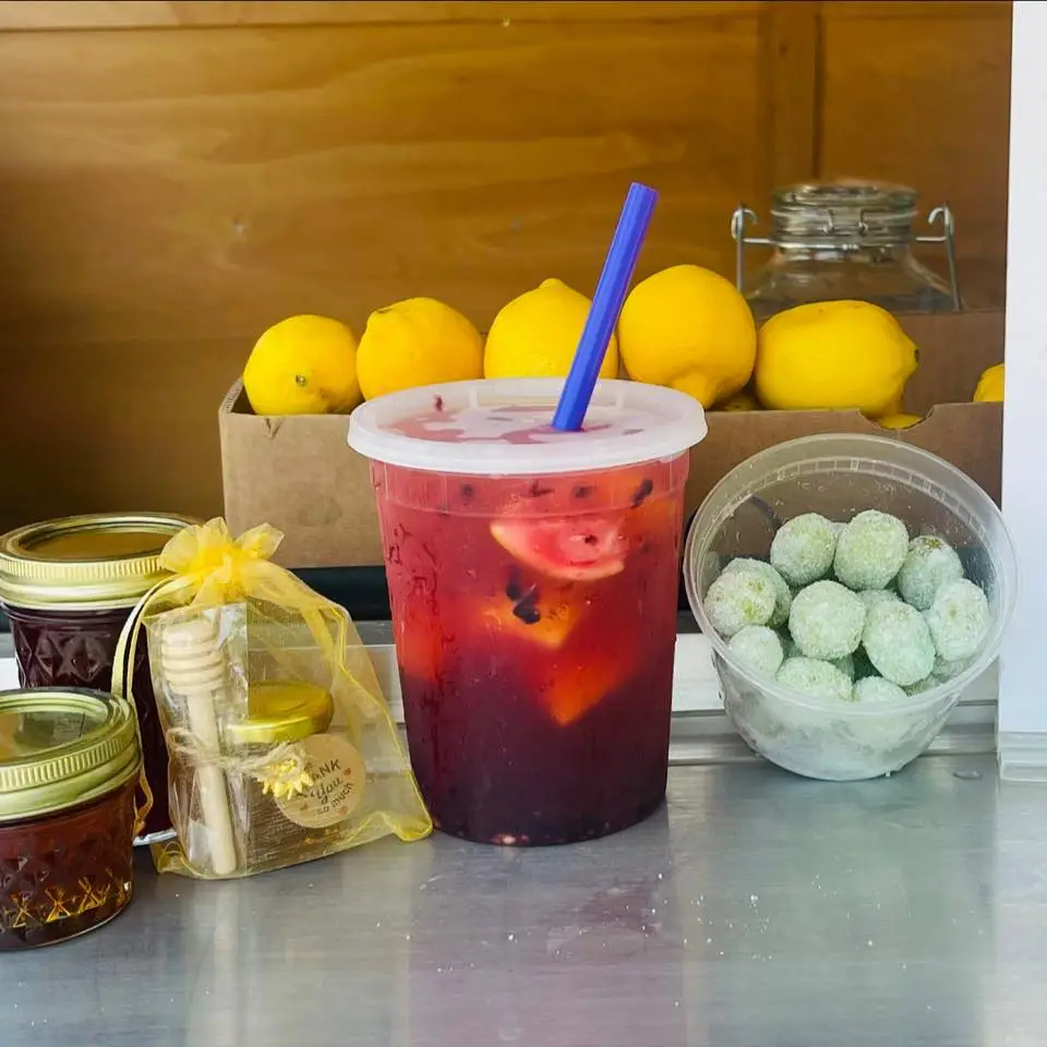 Different Types of Food, Drinks, and Honey offered.